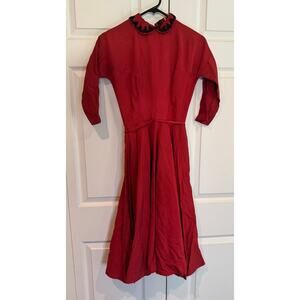 Vintage 1950s Lanz Original Red long sleeve button dress